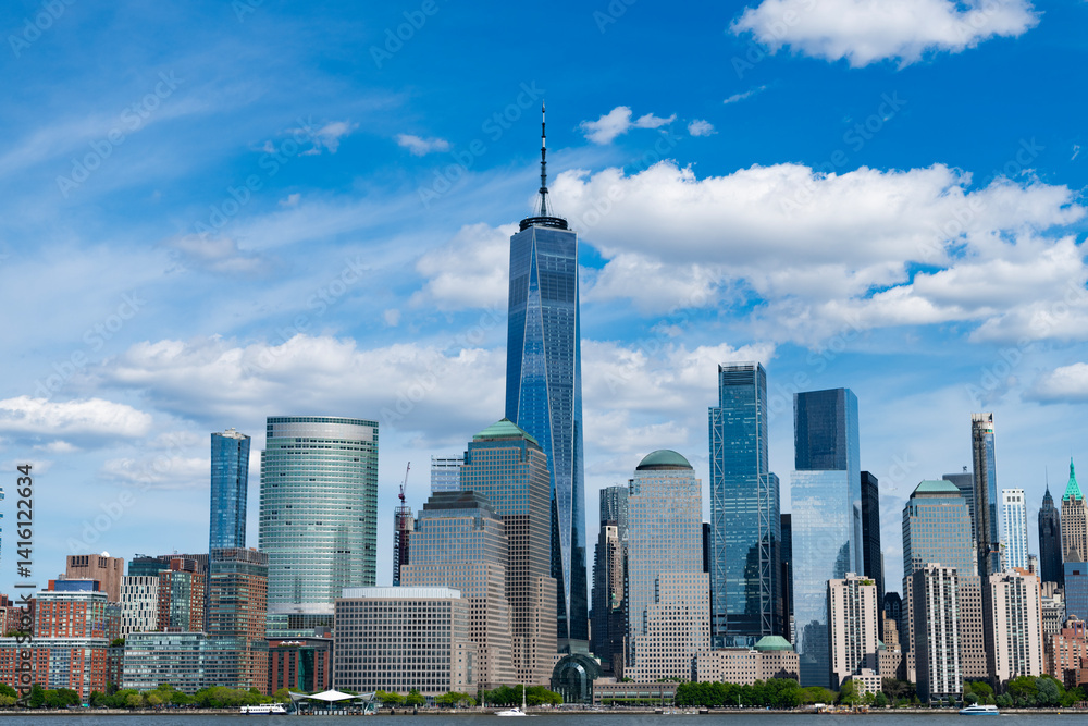 Obraz premium New York, NYC United States. View of New York city skyline in Midtown Manhattan. USA, NYC, NY, Manhattan. American financial capital city. Lower Manhattan skyline. New York from New Jersey. Downtown