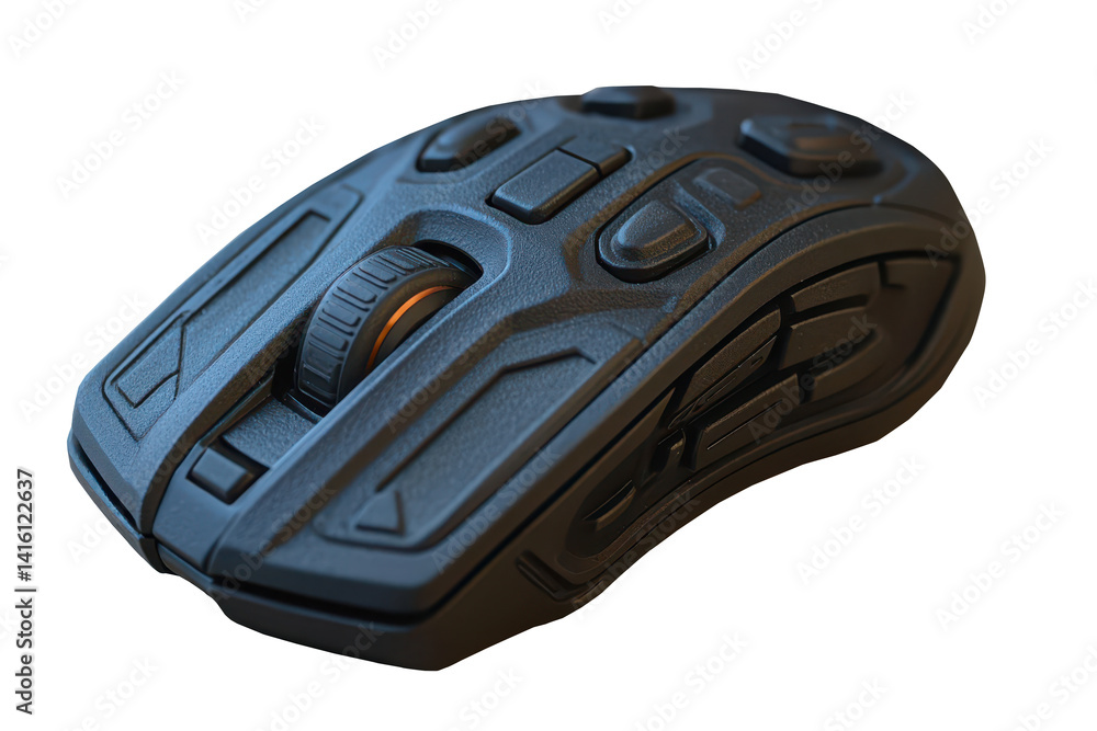 Sleek black wireless computer mouse, PNG, isolated on transparent background. Sleek black wireless computer mouse, PNG, isolated on transparent background.