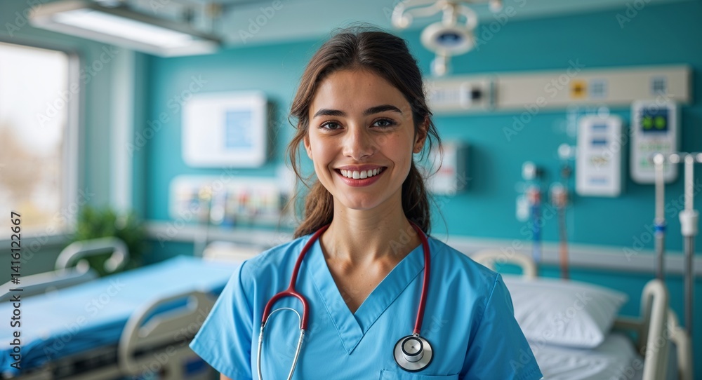 20s Caucasian girl portrait health care hospital medical happy concept background with copy space 20s Caucasian girl portrait health care hospital medical happy concept background with copy space