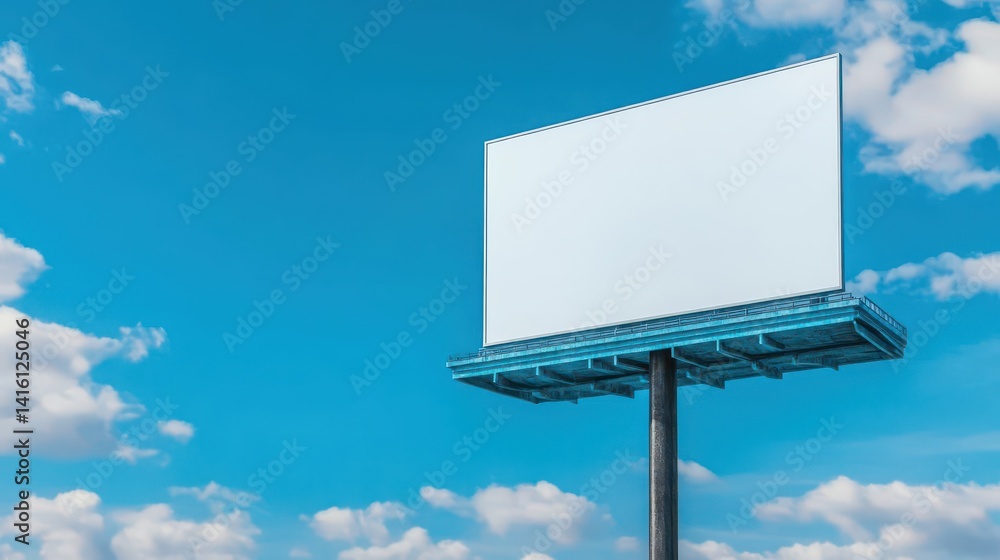 Blank outdoor billboard on blue sky background 8K high quality resolution 3D realistic illustration of a large billboard