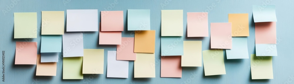 Blank sticky notes aligned in a precise grid
