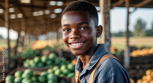 teen black African boy portrait farm work country manual job happy concept background with copy space