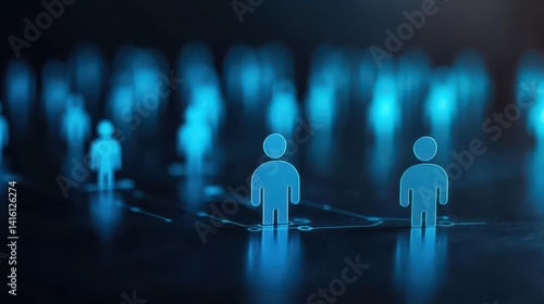 Obraz na płótnie Blue figure emerging in sharp focus among blurred figures, leadership theme Generative AI w salonie