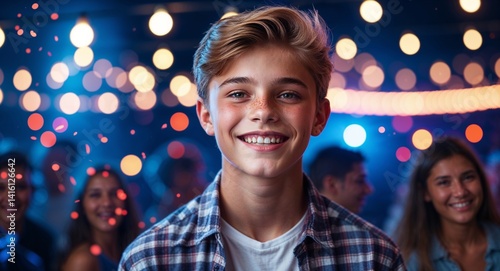 Obraz na płótnie teen Caucasian boy portrait party night happy fun concept background with copy space w salonie