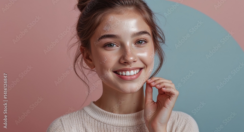 teen Caucasian girl portrait skin care model happy ad marketing concept background with copy space