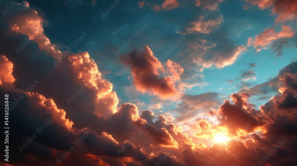 Fototapeta premium Dramatic Sunrise Clouds Glowing with Golden Light in a Colorful Sky