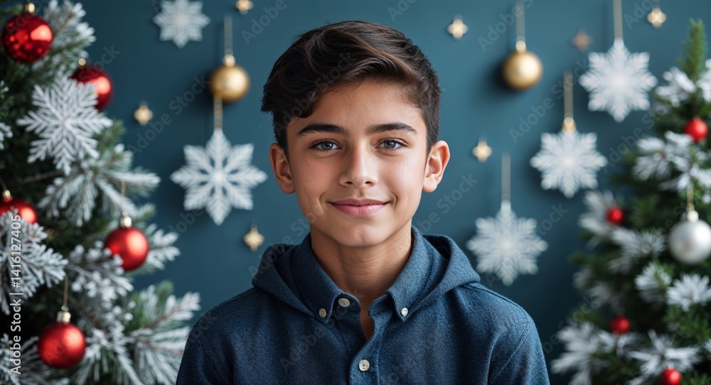 teen latin Hispanic boy portrait Christmas season holidays happy concept background with copy space