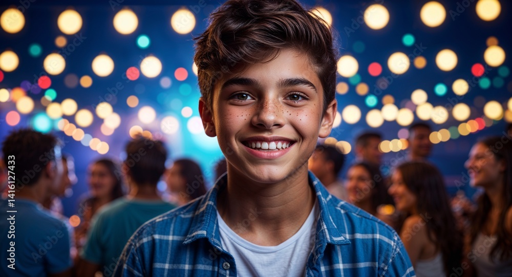 teen latin Hispanic boy portrait party night happy fun concept background with copy space