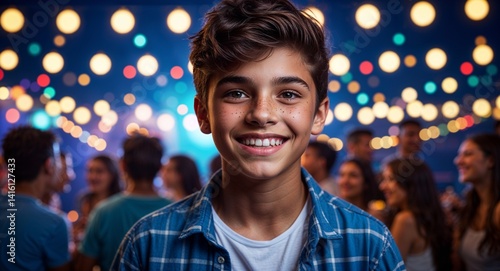 Obraz na płótnie teen latin Hispanic boy portrait party night happy fun concept background with copy space w salonie
