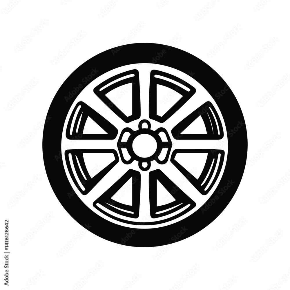 Black Car Wheel Rim with Geometric Design on Transparent Background Black Car Wheel Rim with Geometric Design on Transparent Background