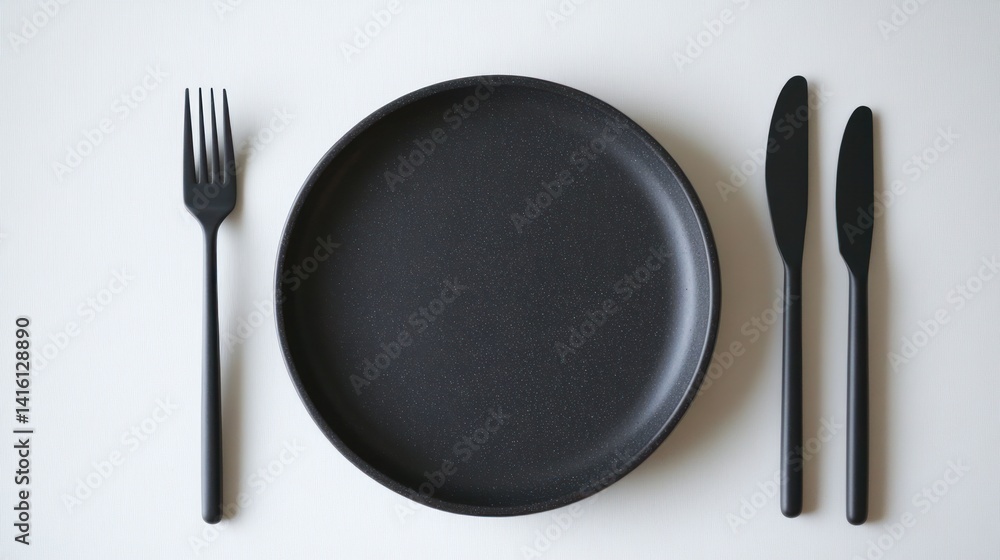 Elegant Black Table Setting: Minimalist Dinnerware
