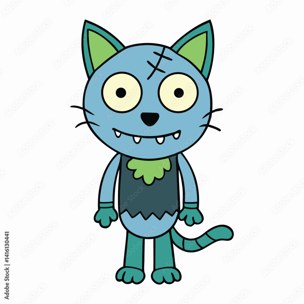 A spooky Halloween zombie bad cat with glowing eyes, torn fur, and a creepy grin stalks the night, spreading chills and chaos under the full moon's eerie glow. A spooky Halloween zombie bad cat with glowing eyes, torn fur, and a creepy grin stalks the night, spreading chills and chaos under the full moon's eerie glow.