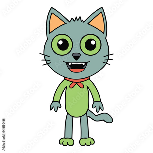 A spooky Halloween zombie bad cat with glowing eyes, torn fur, and a creepy grin stalks the night, spreading chills and chaos under the full moon's eerie glow.