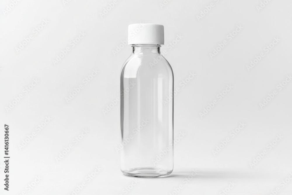 Clear glass bottle with white cap Clear glass bottle with white cap