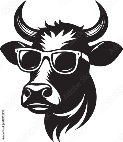 cow head with sunglass vector illustration, cow head icon, cow clipart