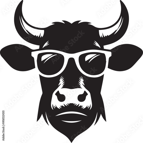 cow head with sunglass vector illustration, cow head icon, cow clipart