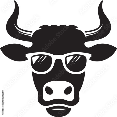 cow head with sunglass vector illustration, cow head icon, cow clipart