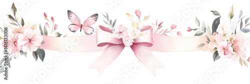 Delicate Floral Ribbon with Bow and Butterflies