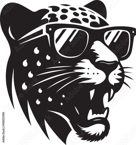 cheetah head with sunglass silhouette vector illustration, cheetah head icon, cheetah head clipart