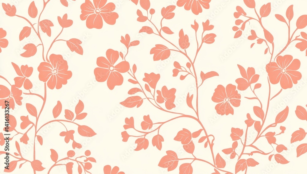 Obraz premium Peach floral pattern on cream background.
