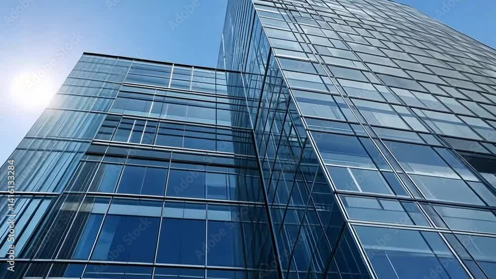 Modern Glass Skyscraper Reflecting Sunlight, Architectural Urban Landscape Modern Glass Skyscraper Reflecting Sunlight, Architectural Urban Landscape