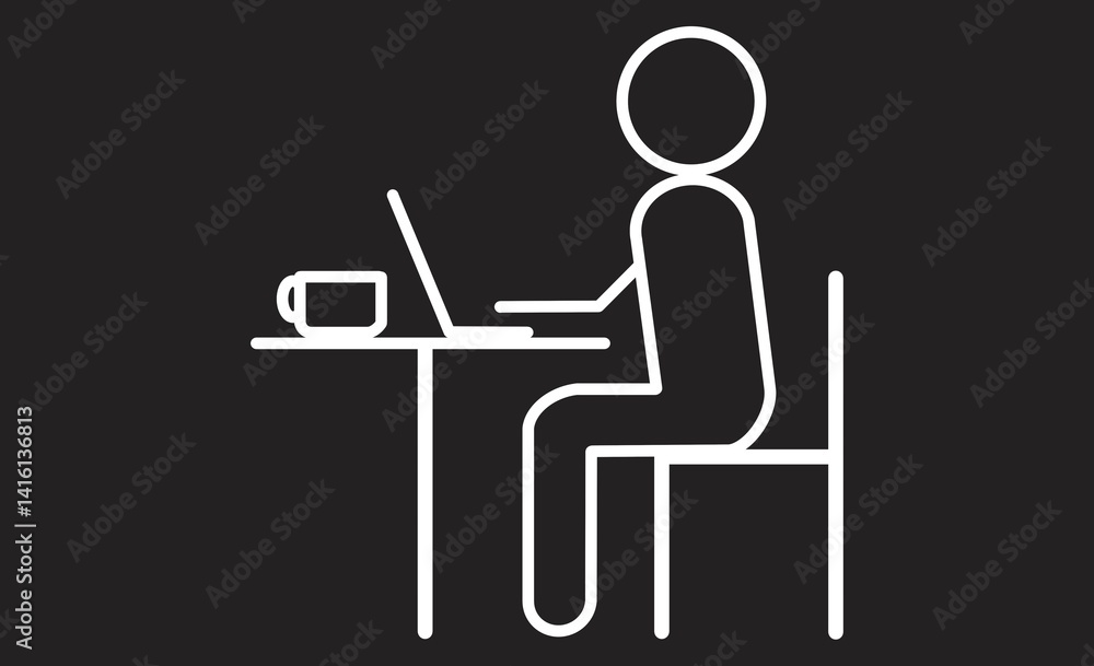 カフェでリモートワークをするフリーランスのアイコンイラスト カフェでリモートワークをするフリーランスのアイコンイラスト