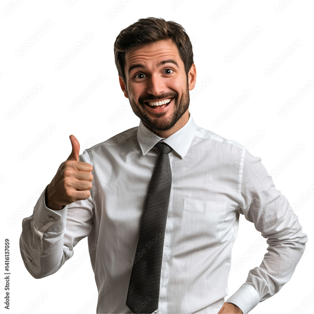 Happy business man giving thumbs up approval with a smile isolated on transparent background Happy business man giving thumbs up approval with a smile isolated on transparent background