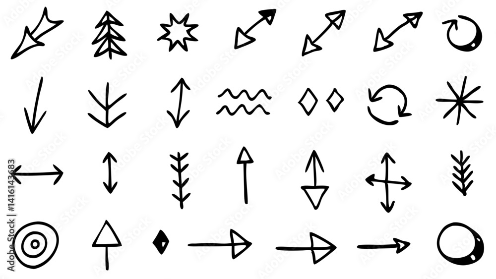 Hand-drawn arrows, markers and shapes – vector doodles for notes and highlights on transparent background Hand-drawn arrows, markers and shapes – vector doodles for notes and highlights on transparent background