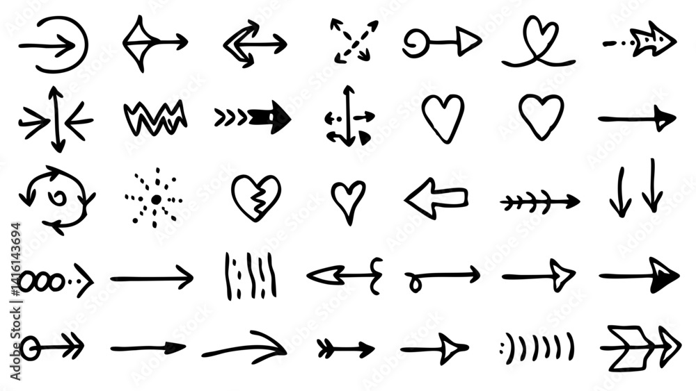 Hand-drawn arrows, markers and shapes – vector doodles for notes and highlights on transparent background Hand-drawn arrows, markers and shapes – vector doodles for notes and highlights on transparent background