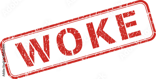 Vector illustration of the word Woke in red ink  Square Rubber stamp
