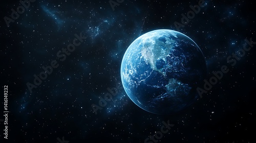 Earth in Space with Starry Background  A serene view of Earth from space  surrounded by stars in a dark  vast universe