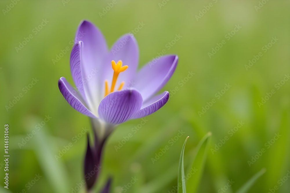 Fototapeta premium Close-up of a violet flower blooming in a grassy meadow