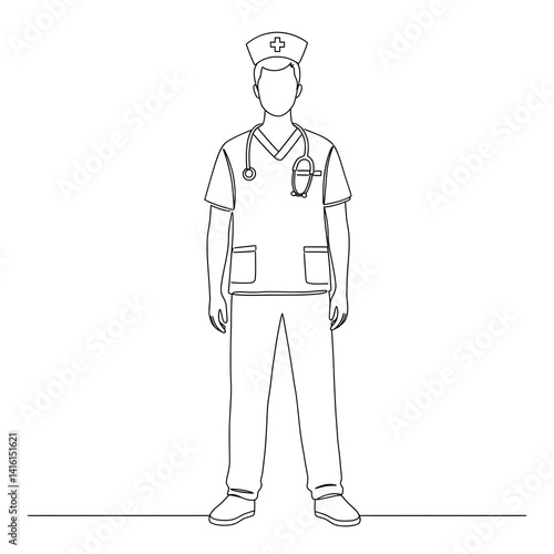 Simple Line Drawing of a Nurse in Uniform