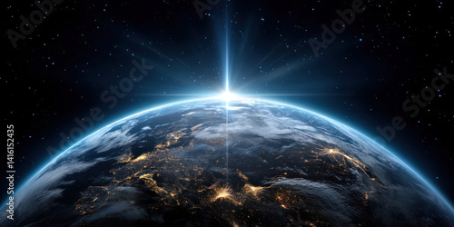 Earth rising, illuminated from space