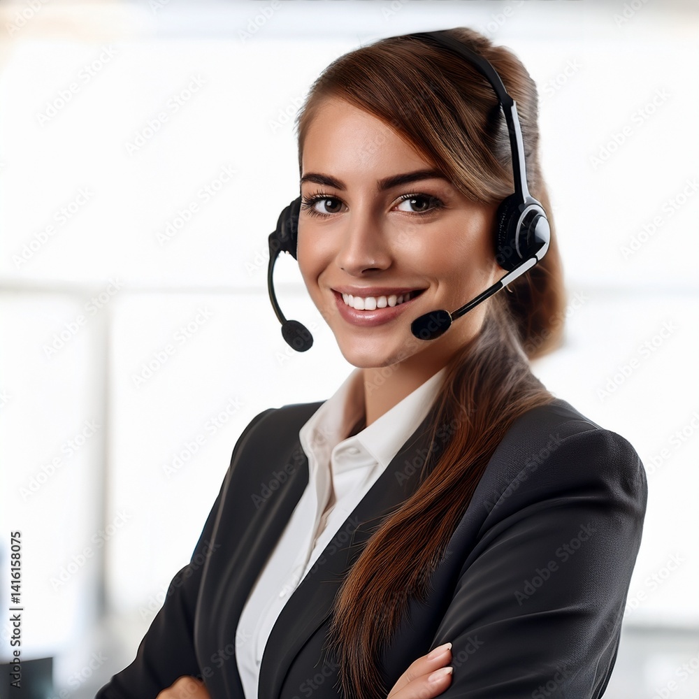 portrait of a cheerful and attractive helpdesk service specialist holding a blank space for copy, isolated against a white background. portrait of a cheerful and attractive helpdesk service specialist holding a blank space for copy, isolated against a white background.