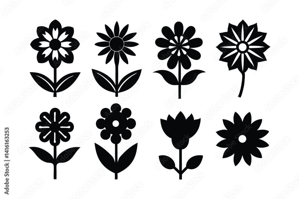 set of black silhouettes of trees set of black silhouettes of trees