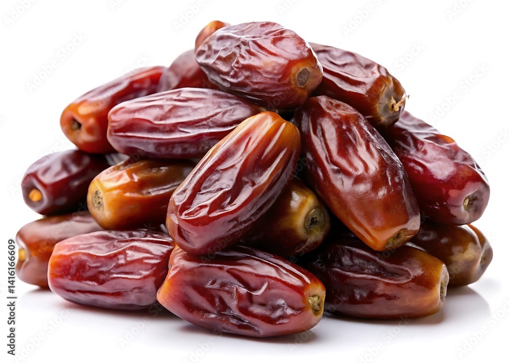 a pile of dates with a deep reddish-brown color on white background a pile of dates with a deep reddish-brown color on white background