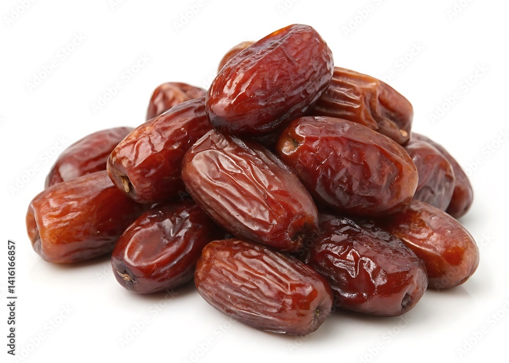 a pile of dates with a deep reddish-brown color on white background a pile of dates with a deep reddish-brown color on white background