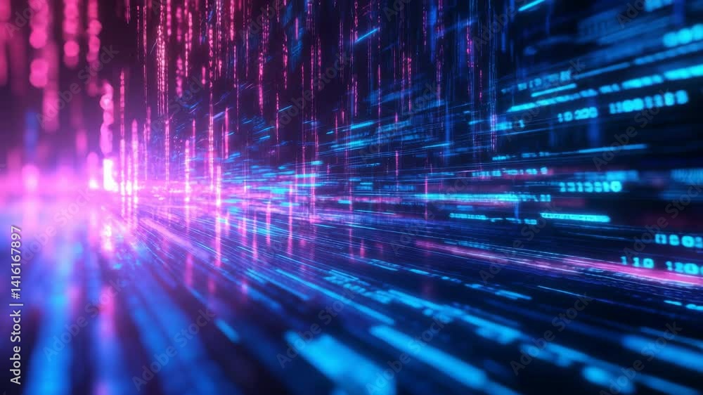 Glowing Blue and Pink Digital Data Stream in Motion Glowing Blue and Pink Digital Data Stream in Motion