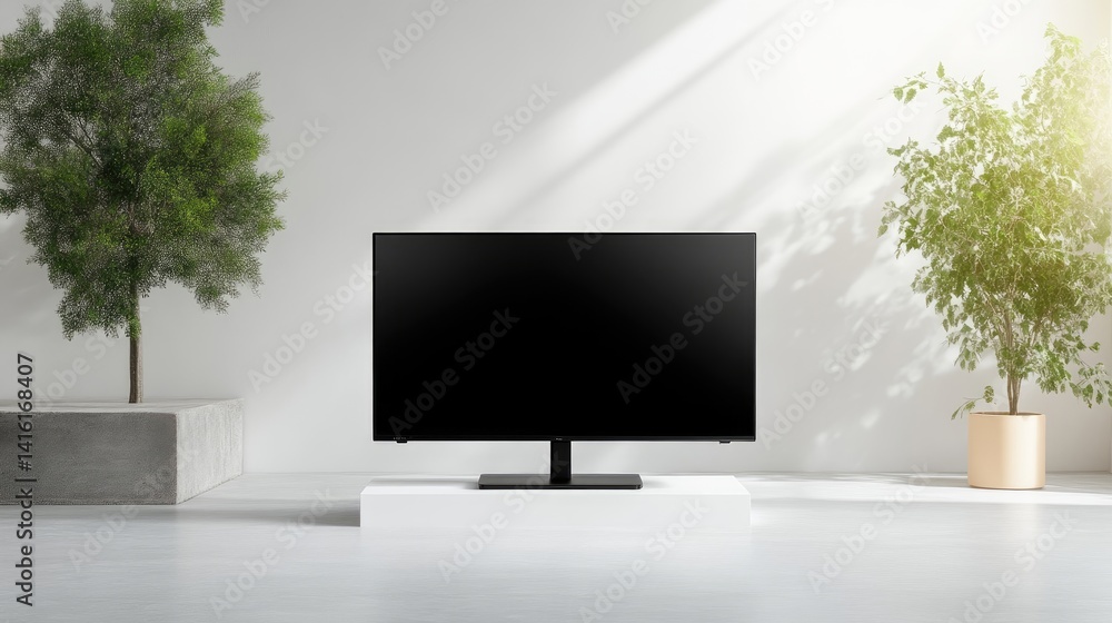 Fototapeta premium Modern flat screen TV in a minimalist living room setting