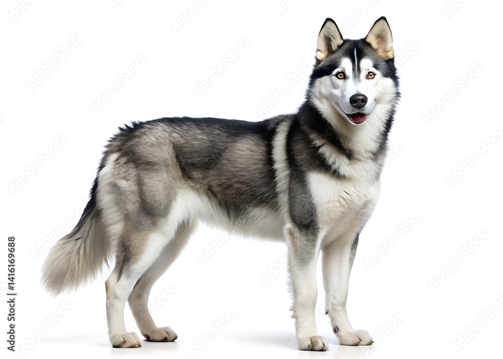 a Siberian Husky dog standing against a white background a Siberian Husky dog standing against a white background