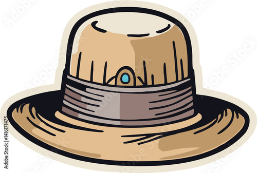 Straw Hat Vector Icon - Cartoon Summer Hat Illustration