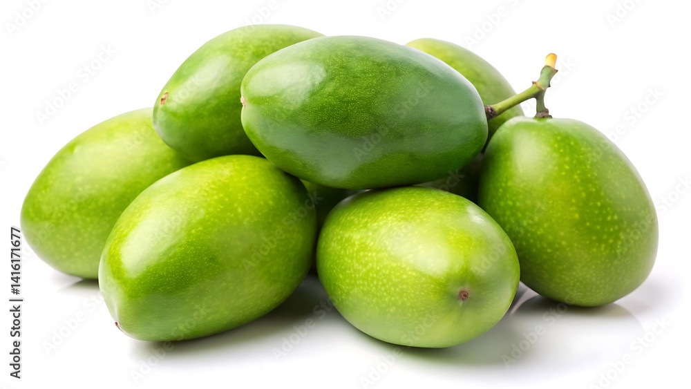 Green mangoes cluster of unripe fruit isolated on white background Green mangoes cluster of unripe fruit isolated on white background