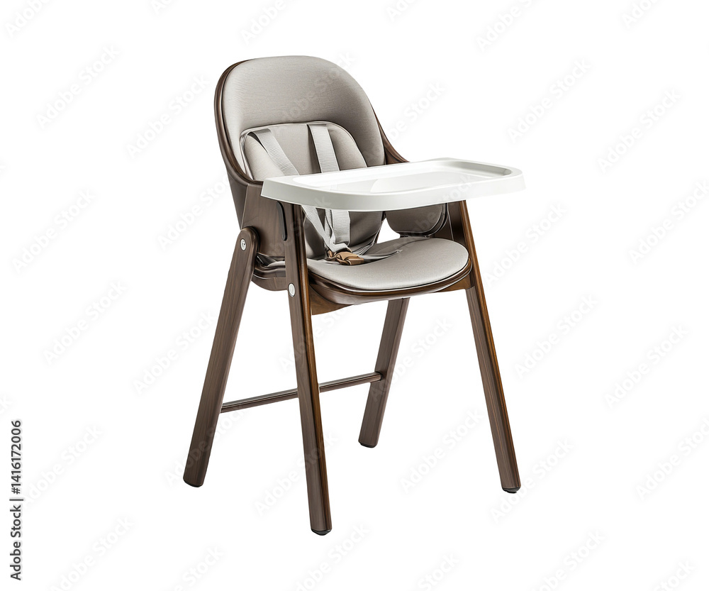 Modern high chair with tray and ergonomic design for infants on transparent background Modern high chair with tray and ergonomic design for infants on transparent background