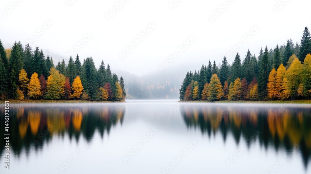 Fototapeta premium Misty Autumn Lake Scenery