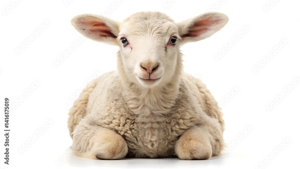 Fototapeta premium Young sheep looking at camera isolated on white background