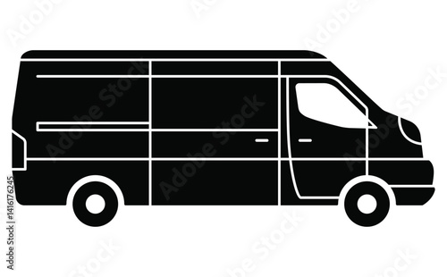 Black single mini van glyph icon, simple modern urban transport flat design illustration drawing for app ui ux web button interface pictogram elements isolated on white background