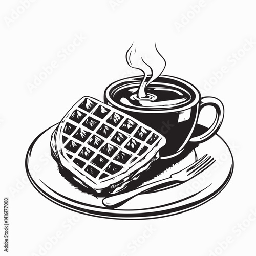 Waffles and coffee Vector. Delicious Waffle And Coffee on the table image isolated on white background.