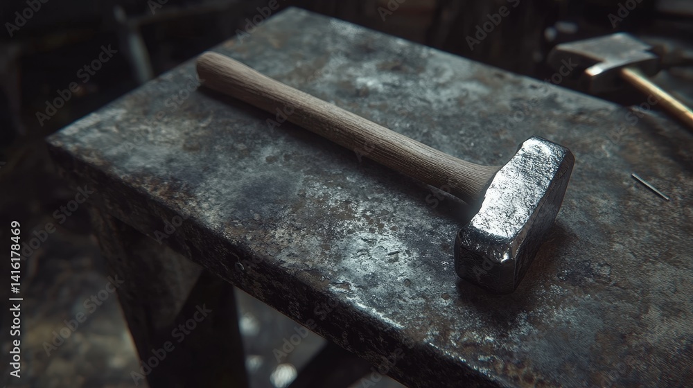 Crafting Precision: A meticulously crafted hammer lies at rest on a seasoned workbench, capturing the essence of artisanal skill and the dedication to the craft. Crafting Precision: A meticulously crafted hammer lies at rest on a seasoned workbench, capturing the essence of artisanal skill and the dedication to the craft.
