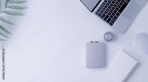 Minimalist workspace with laptop, accessories, and plants